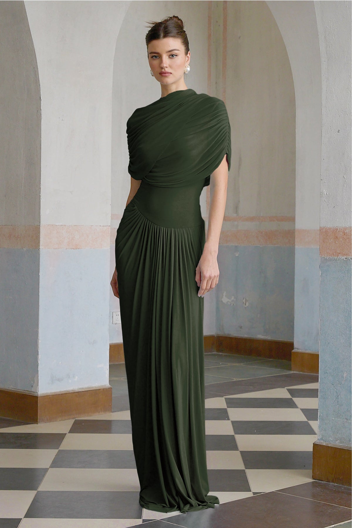 Catherine asymmetrical pleated maxi dress in Green (Final Sale-US Only)