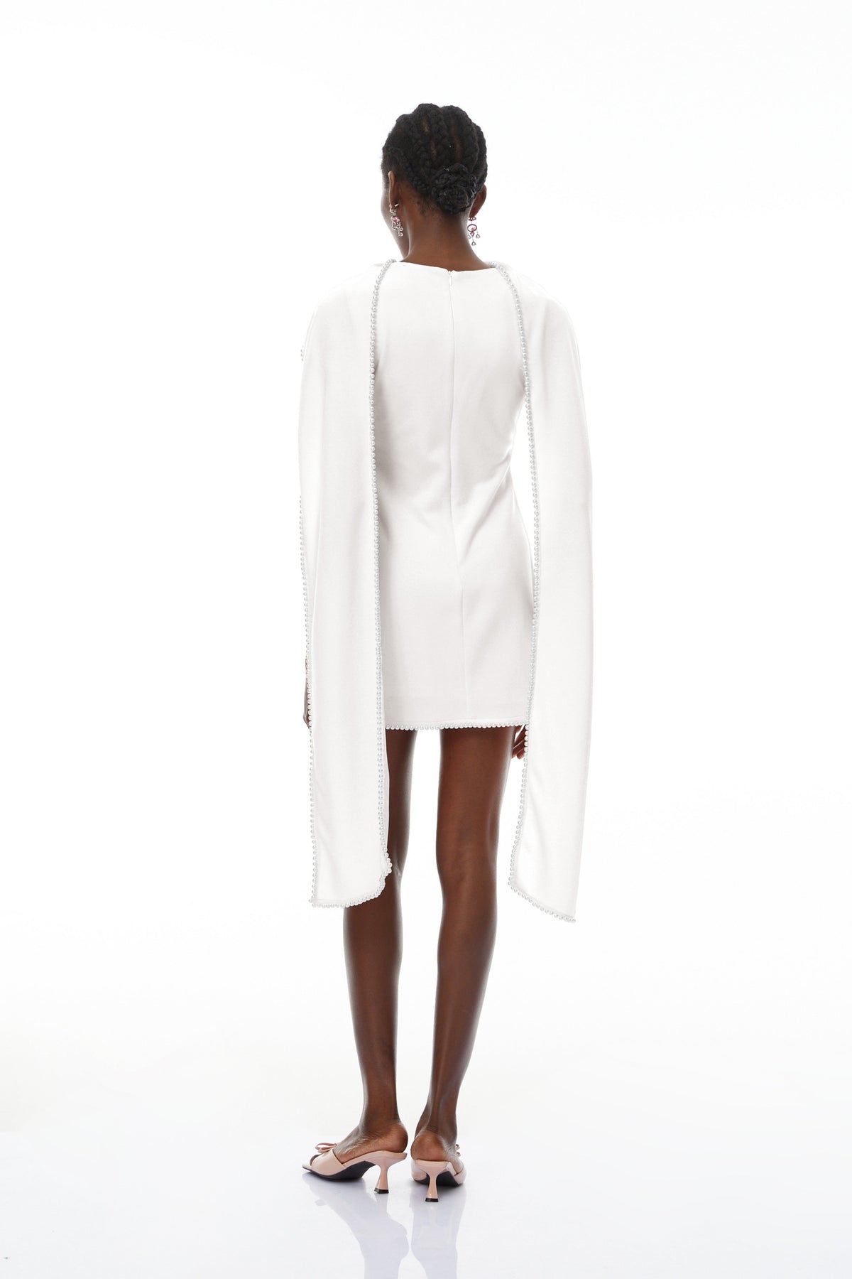 Piroska White Sleeveless Pearl Trim Mini Dress (Final Sale-US Only)