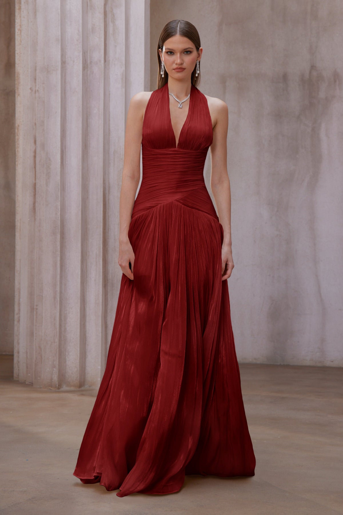 Uranie Red Gathered Maxi Dress