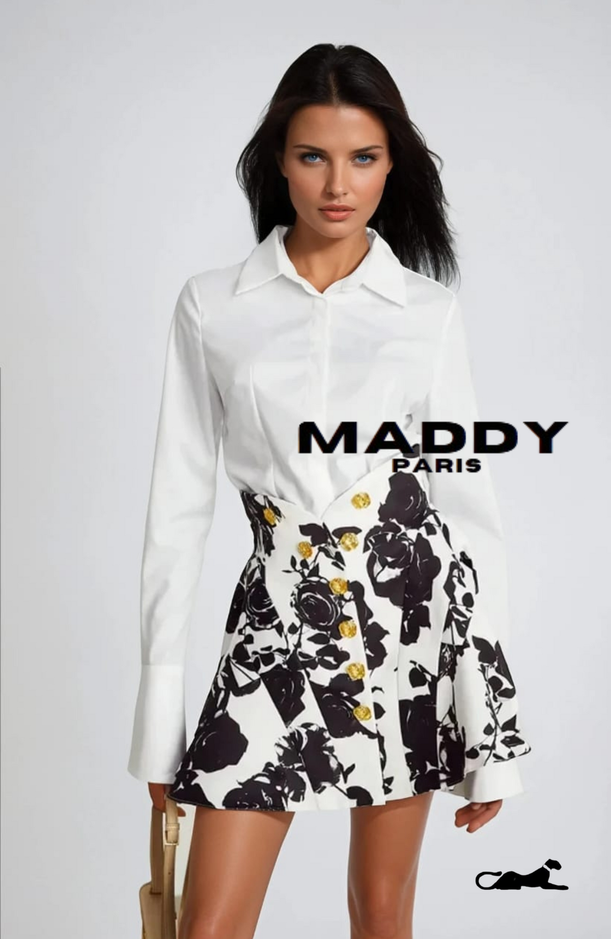 Léonor floral-print shirt & mini skirt dress  matching set - Black and White
