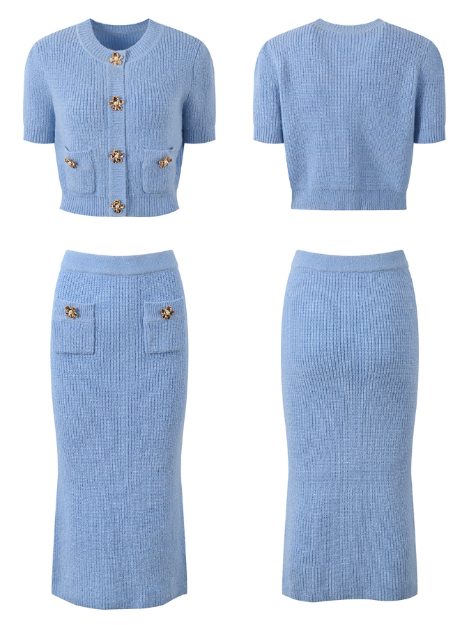 ISABELLA CASHMERE MIDI SKIRT SET – BABY  BLUE