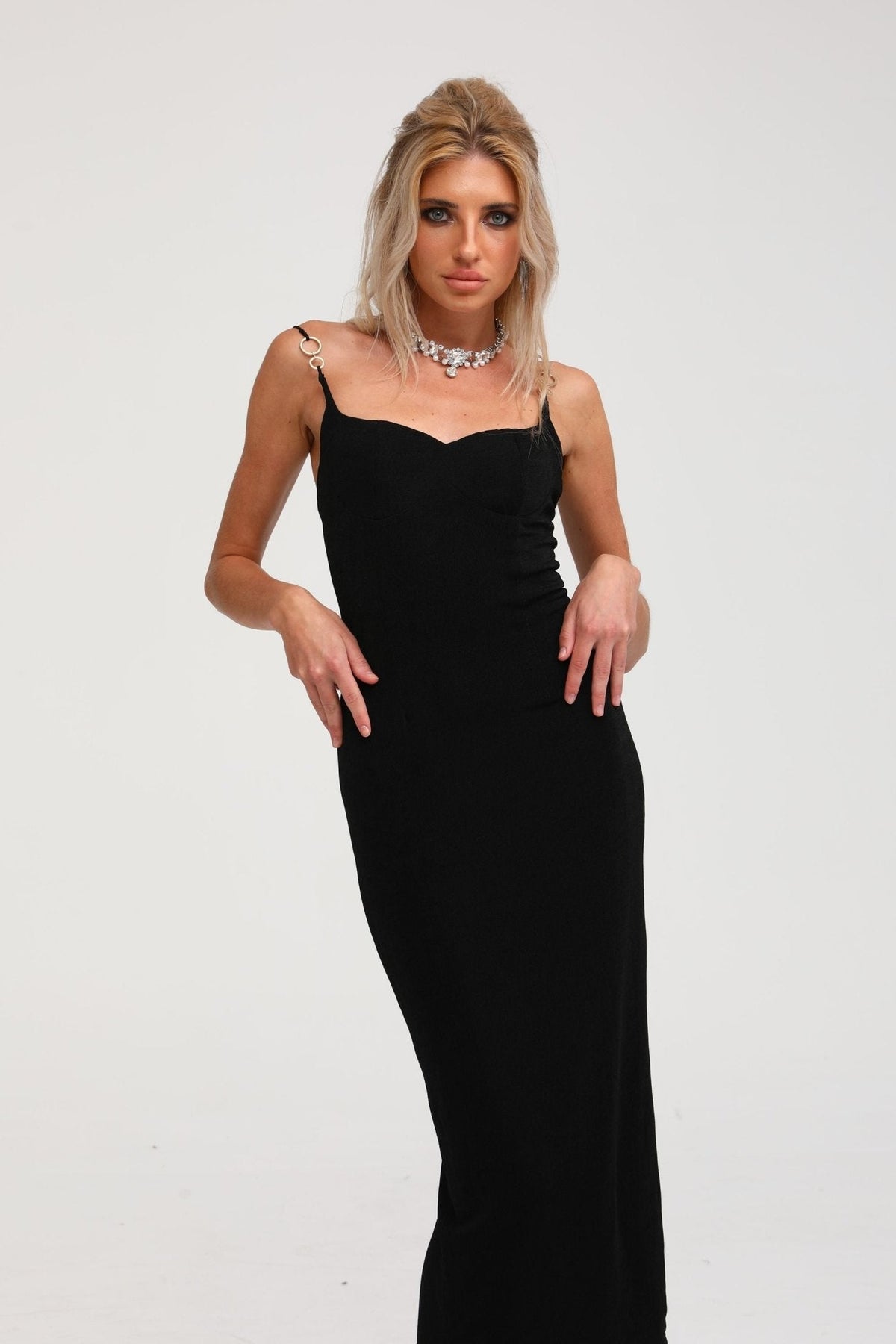 Ailbhe black bustier midi dress