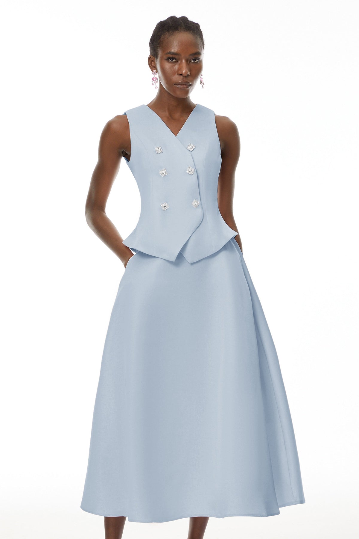 Wilhelmine Blue Embellished Top & Skirt Set