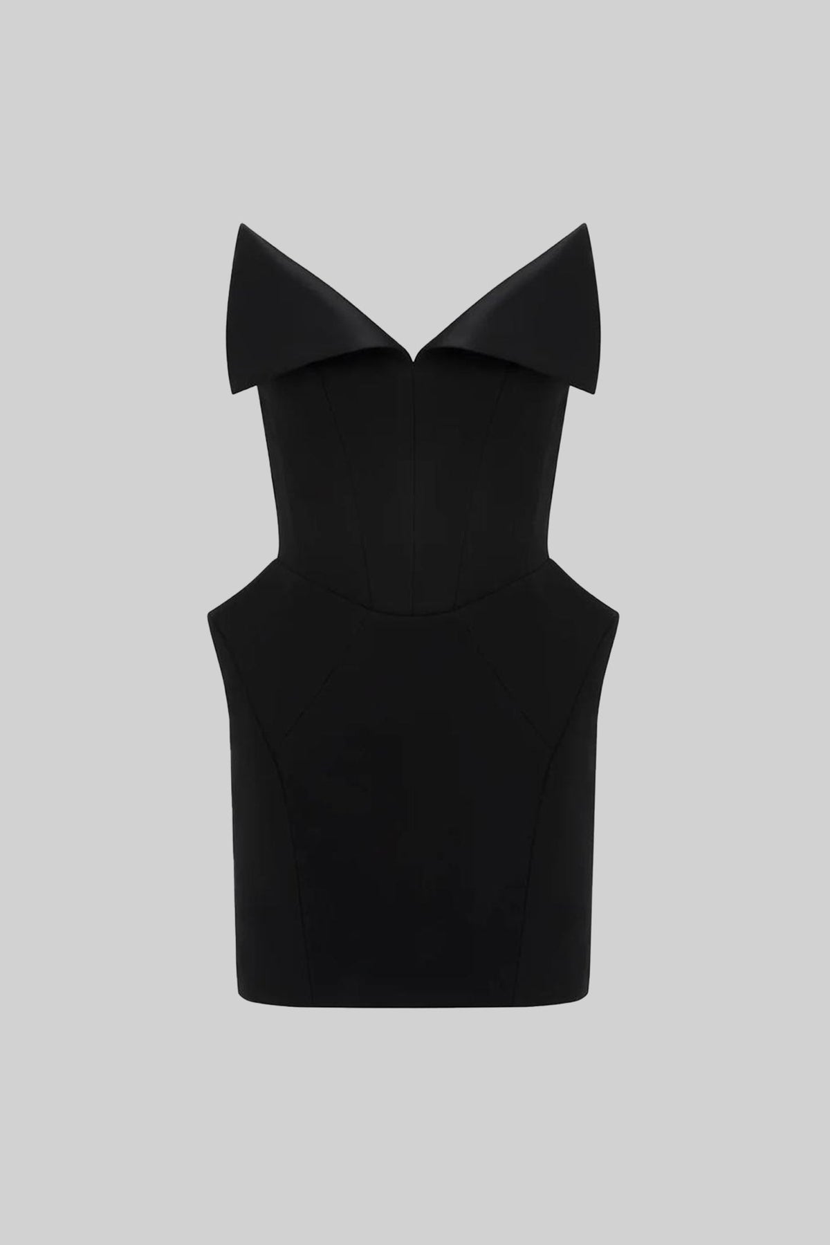 Structured Corset Mini Dress With Folded Collar-style Neckline – Black