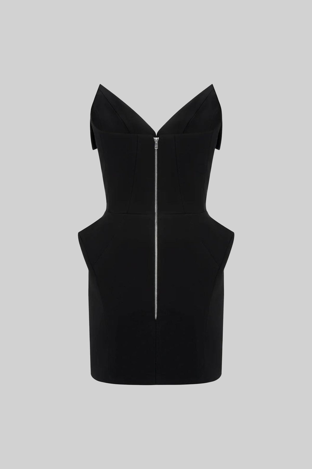 Structured Corset Mini Dress With Folded Collar-style Neckline – Black