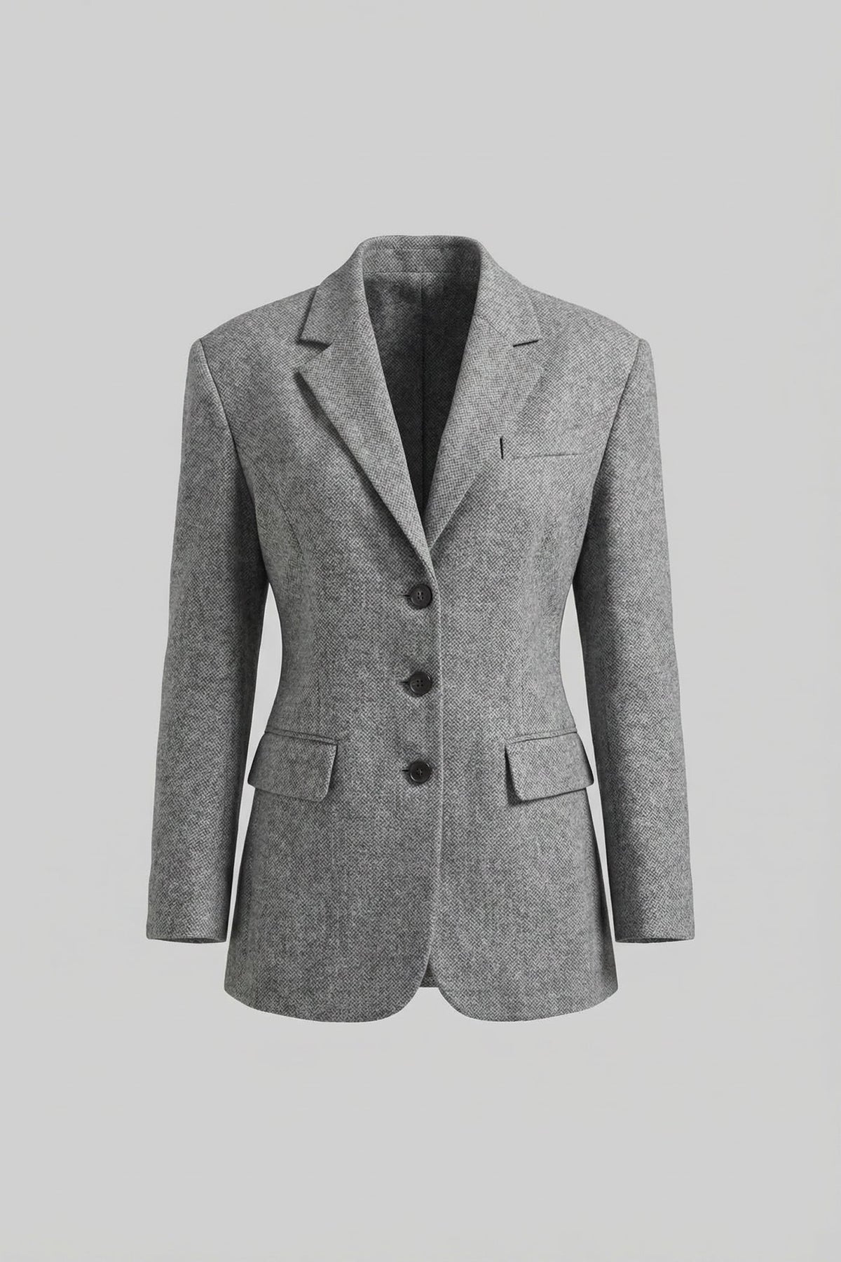 Tailored Longline Blazer With Structured Shoulders - Light Gray