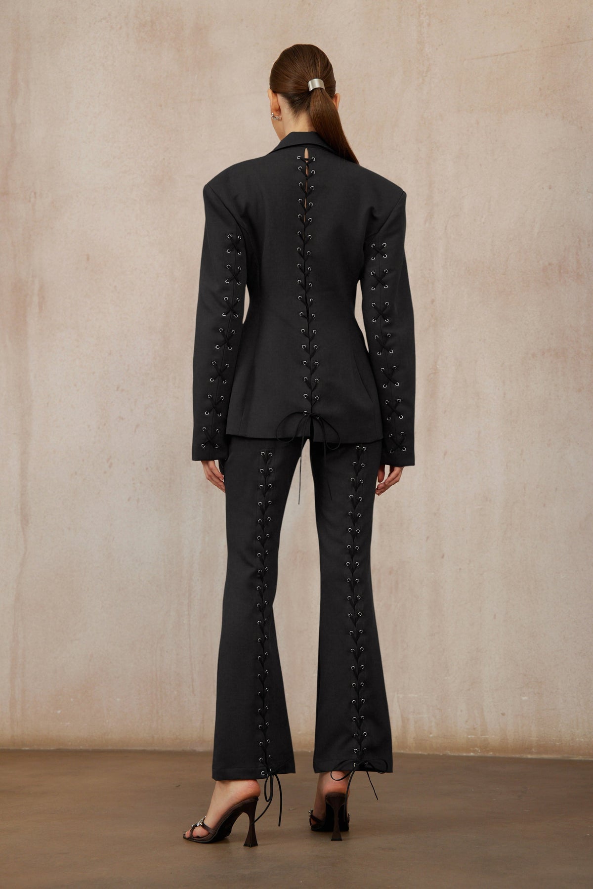 Prunille Black Lace-Up Blazer & Trousers Set