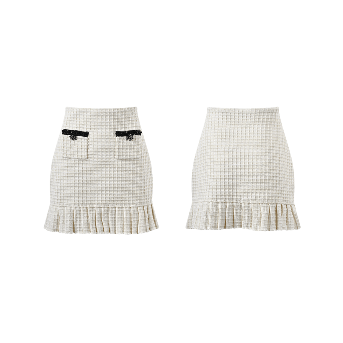 Audrey white waffle-knit jacket & skirt matching set