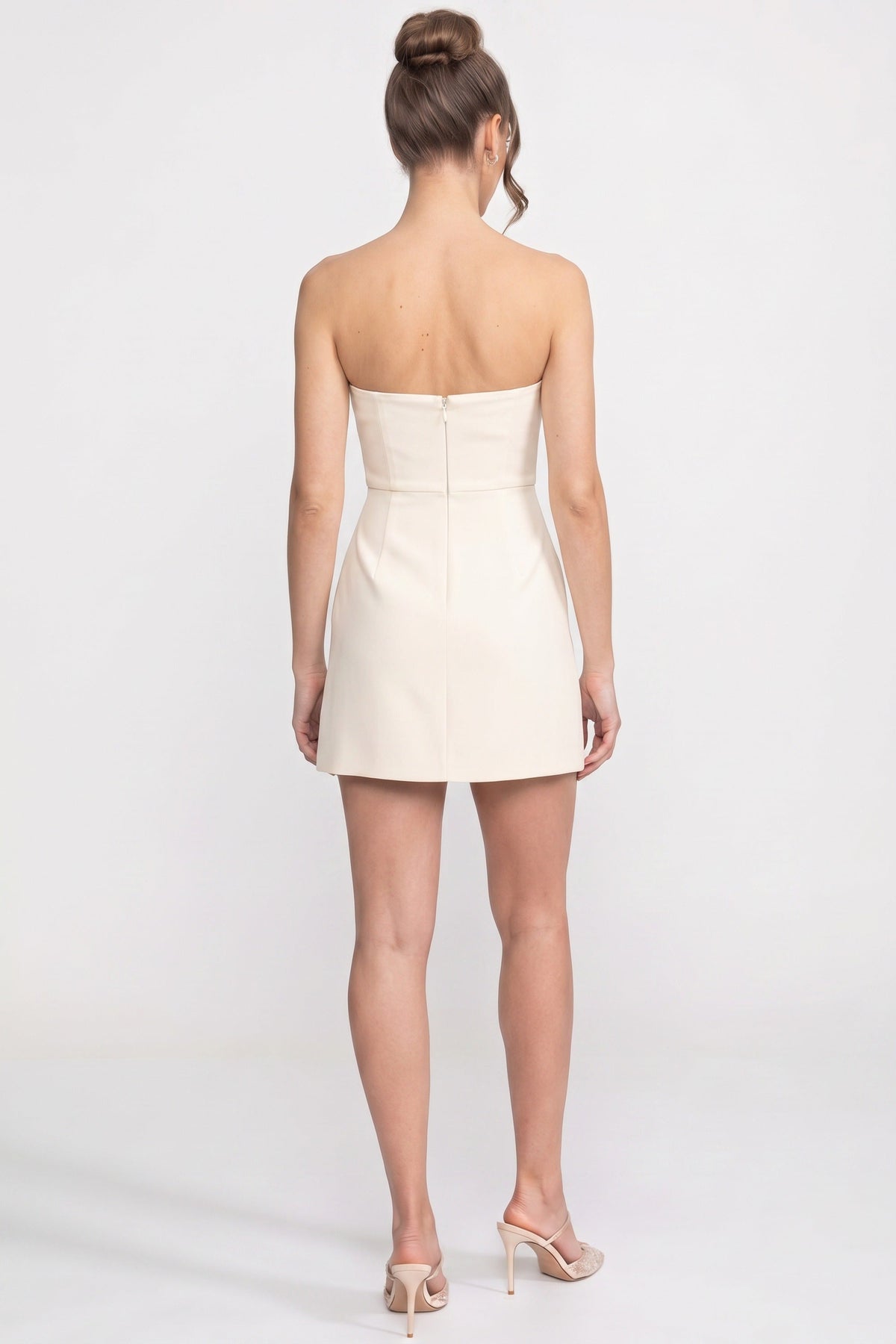 Strapless Mini Dress With 3D Iris Floral Appliqué - White
