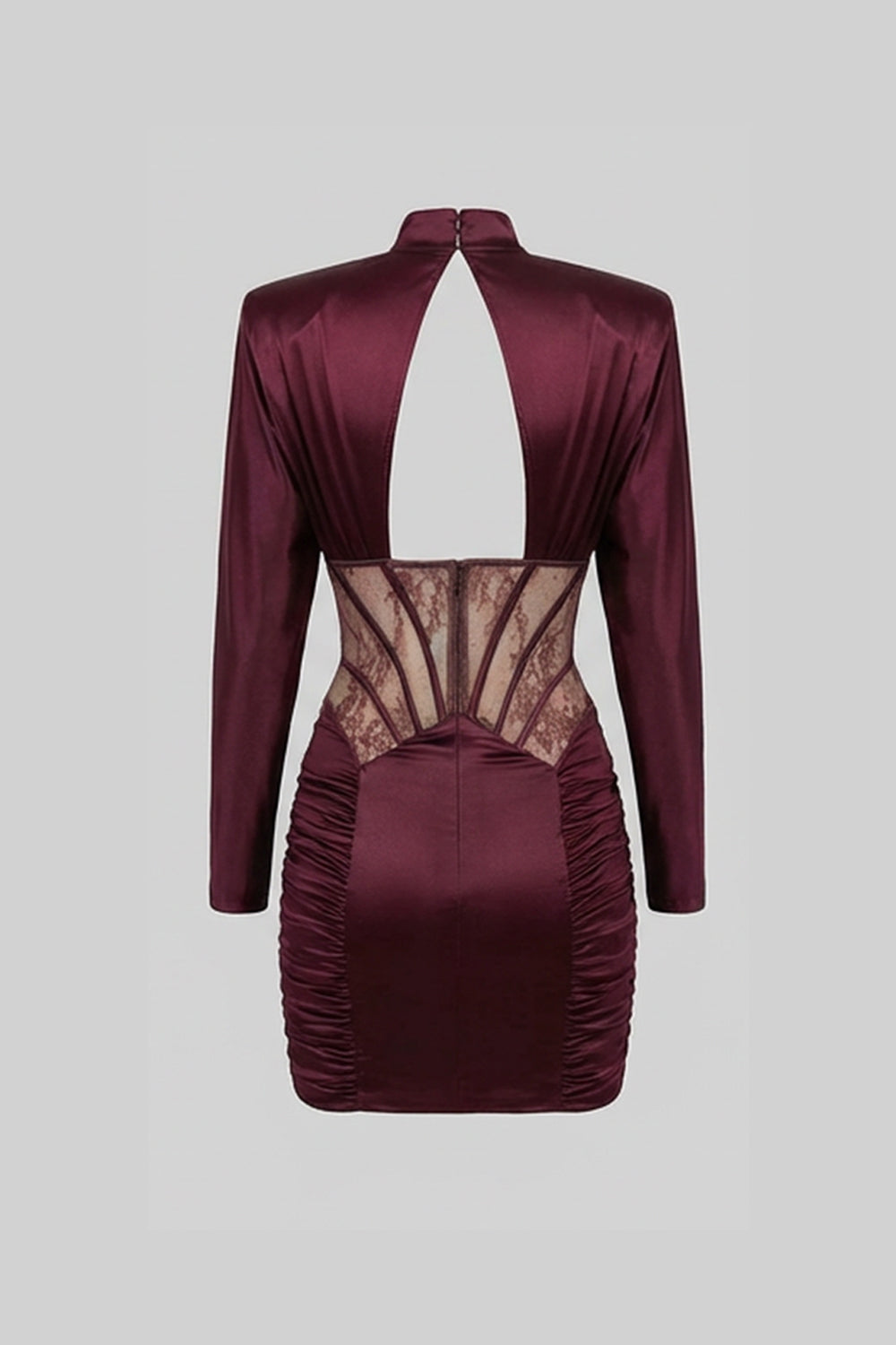 Satin Mini Dress with Lace Corset Insert – Burgundy