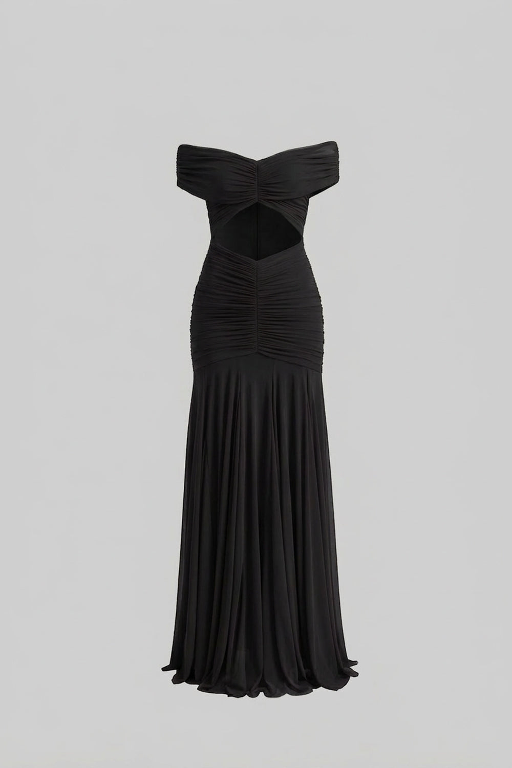 Ruched Off-The-Shoulder Maxi Dress With Cut-Out Waist - Black