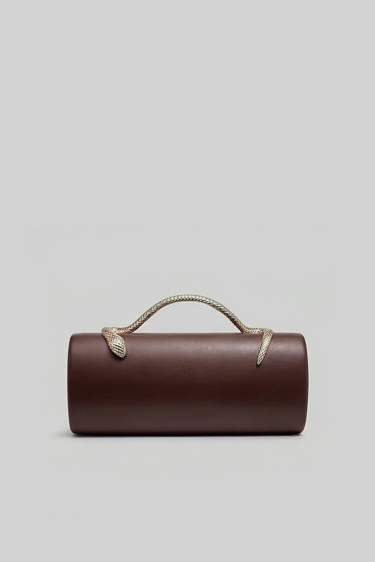 Structured Clutch Bag with Snake Handle And Gold Chain – Brown