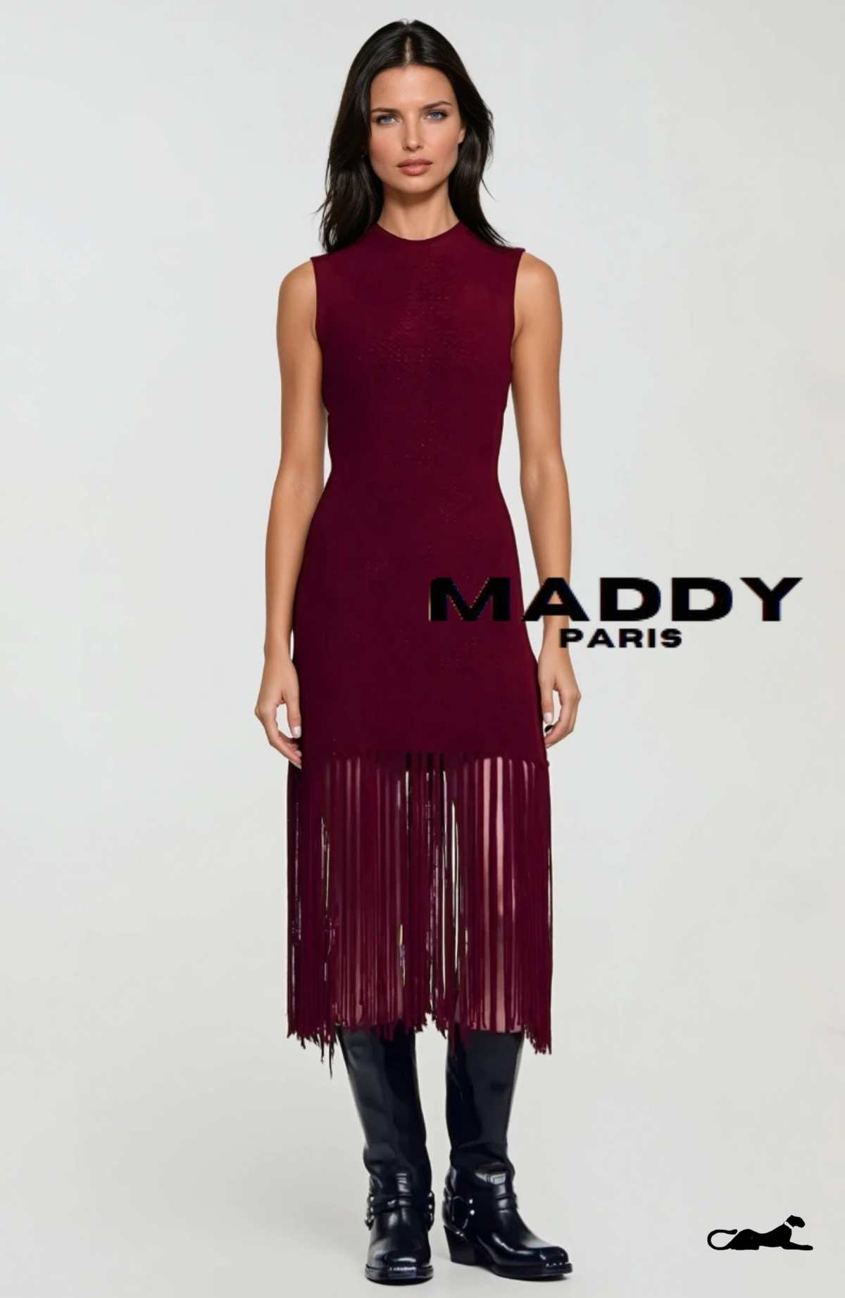 MADDY PARIS EVANGELINE  VELVET FRINGE MAXI DRESS – Dark Red