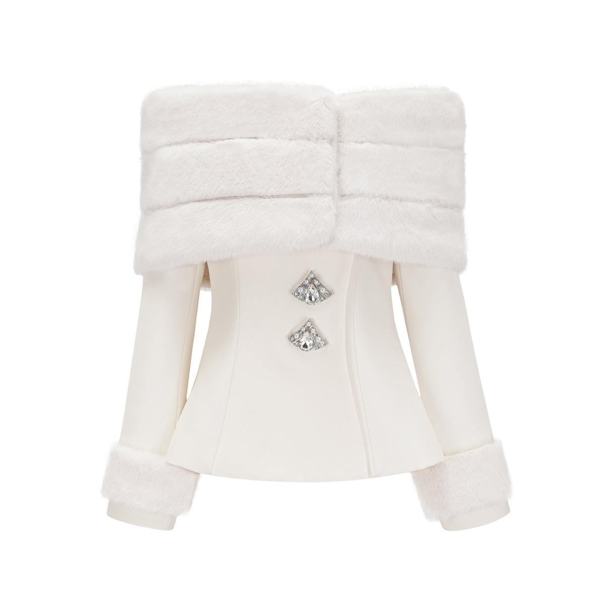 Caitlin white faux-fur jacket & skirt matching set