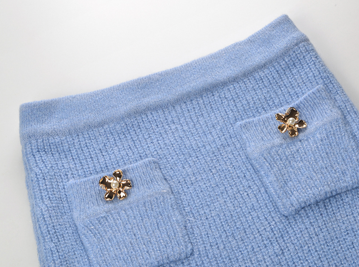 ISABELLA CASHMERE MIDI SKIRT SET – BABY  BLUE