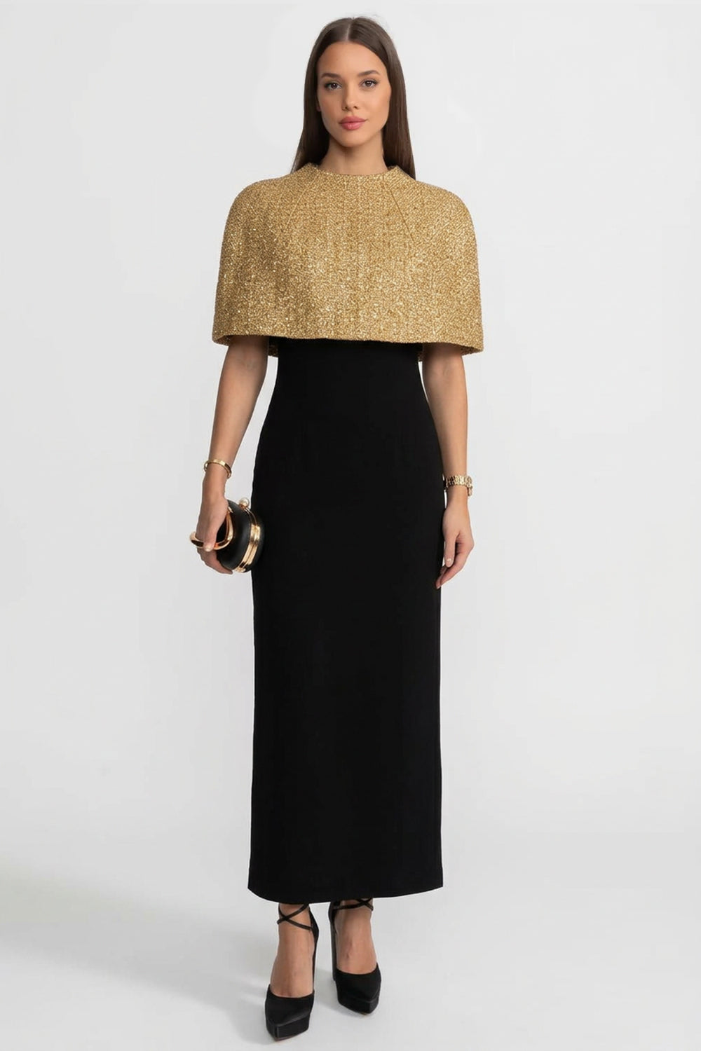 Textured Cape With Metallic Woven Finish - Gold