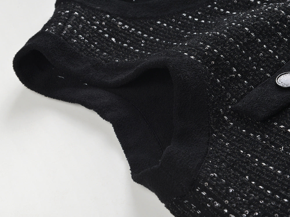 SANDRO ISLA SEQUIN TWEED MINI DRESS - BLACK