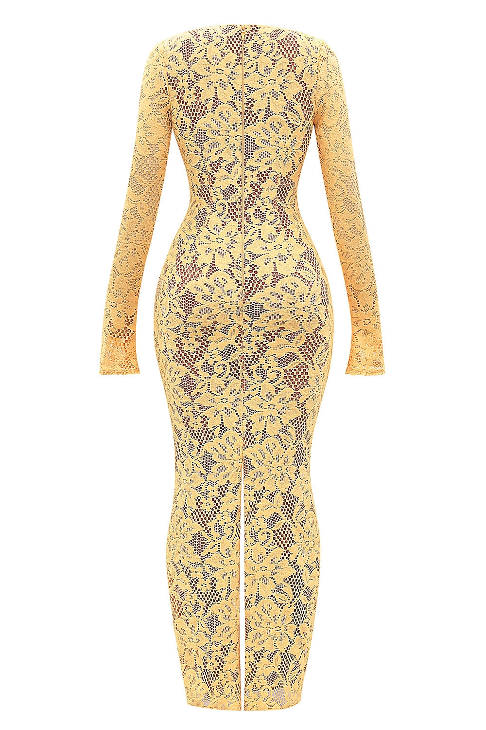 Indiana Apricot Plunge Lace Maxi Dress - Butter yellow