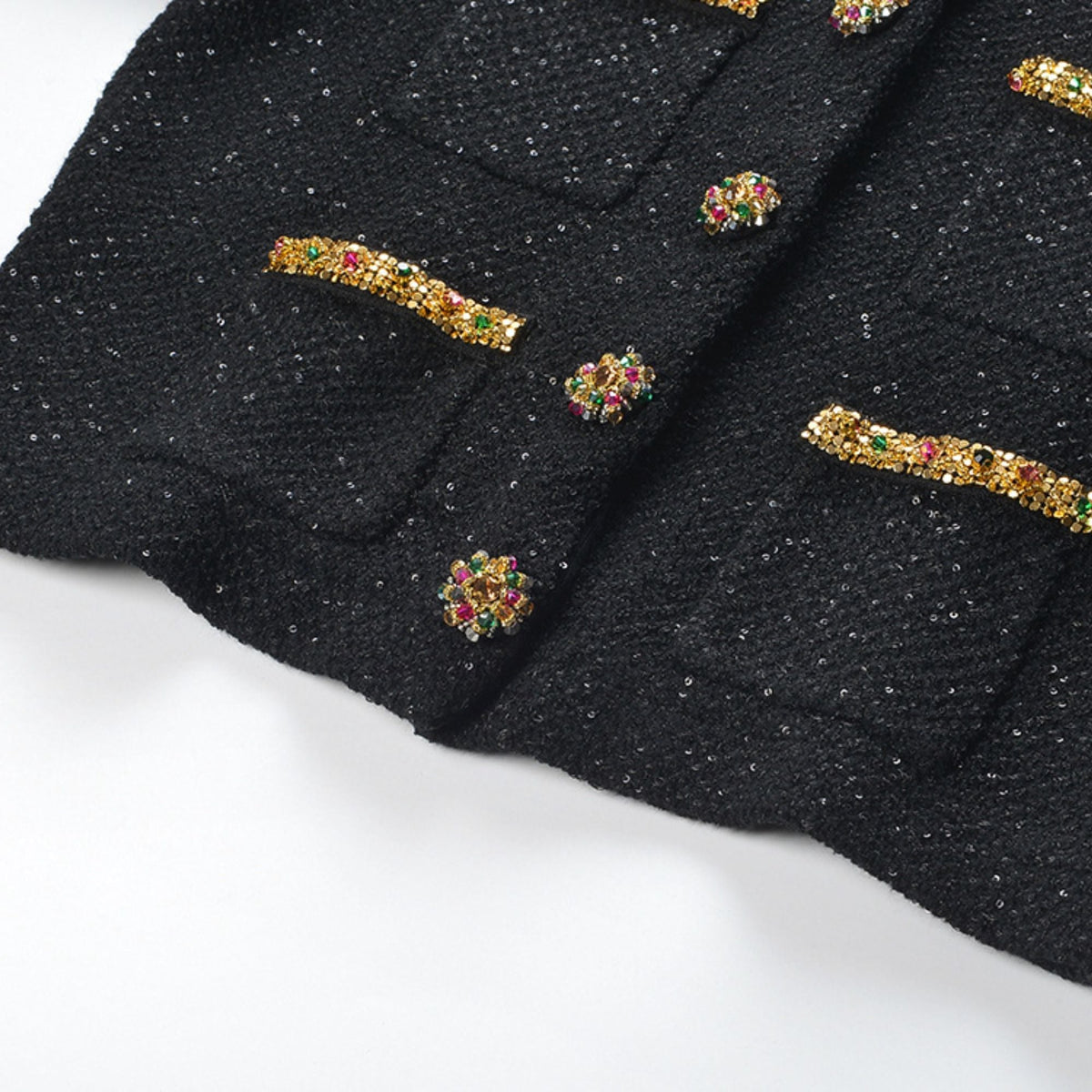 Ariane black sequined tweed jacket & skirt matching set