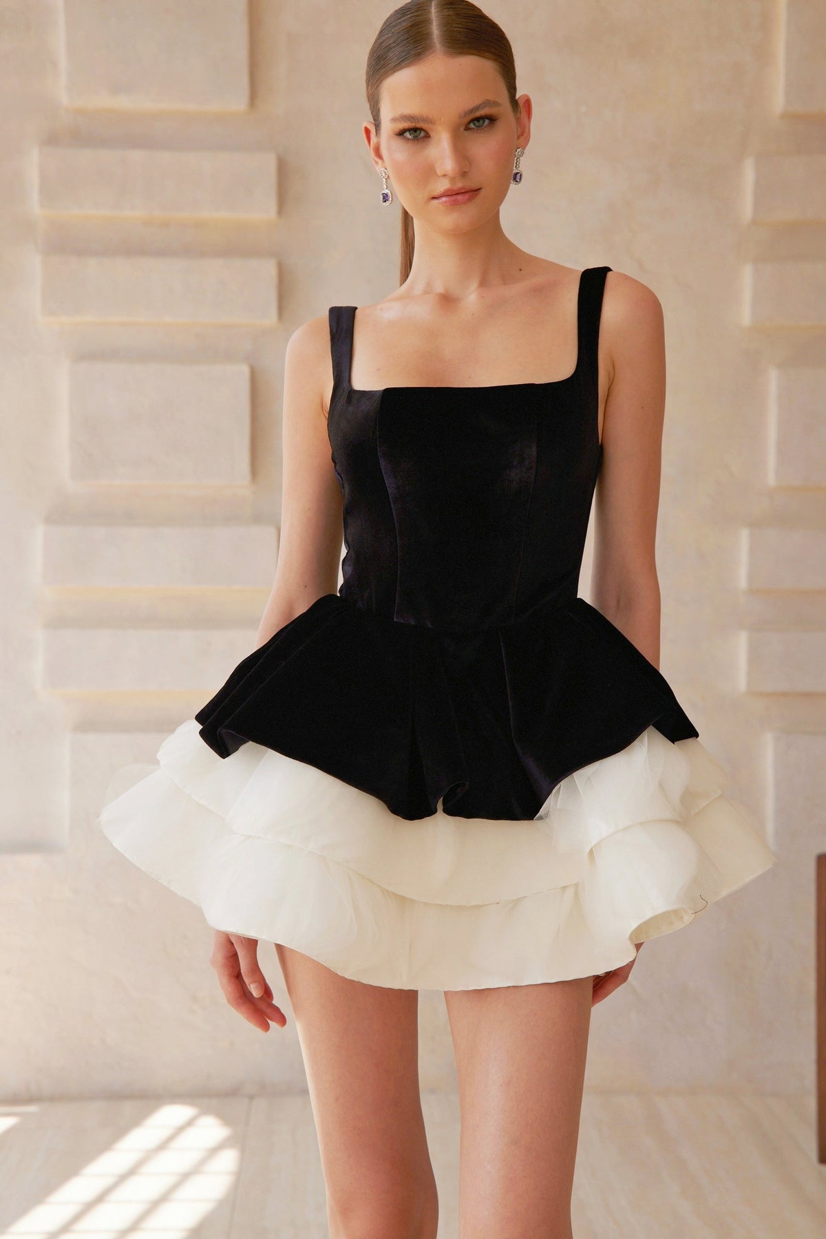 Karine Color Blocked Velvet Mini Dress