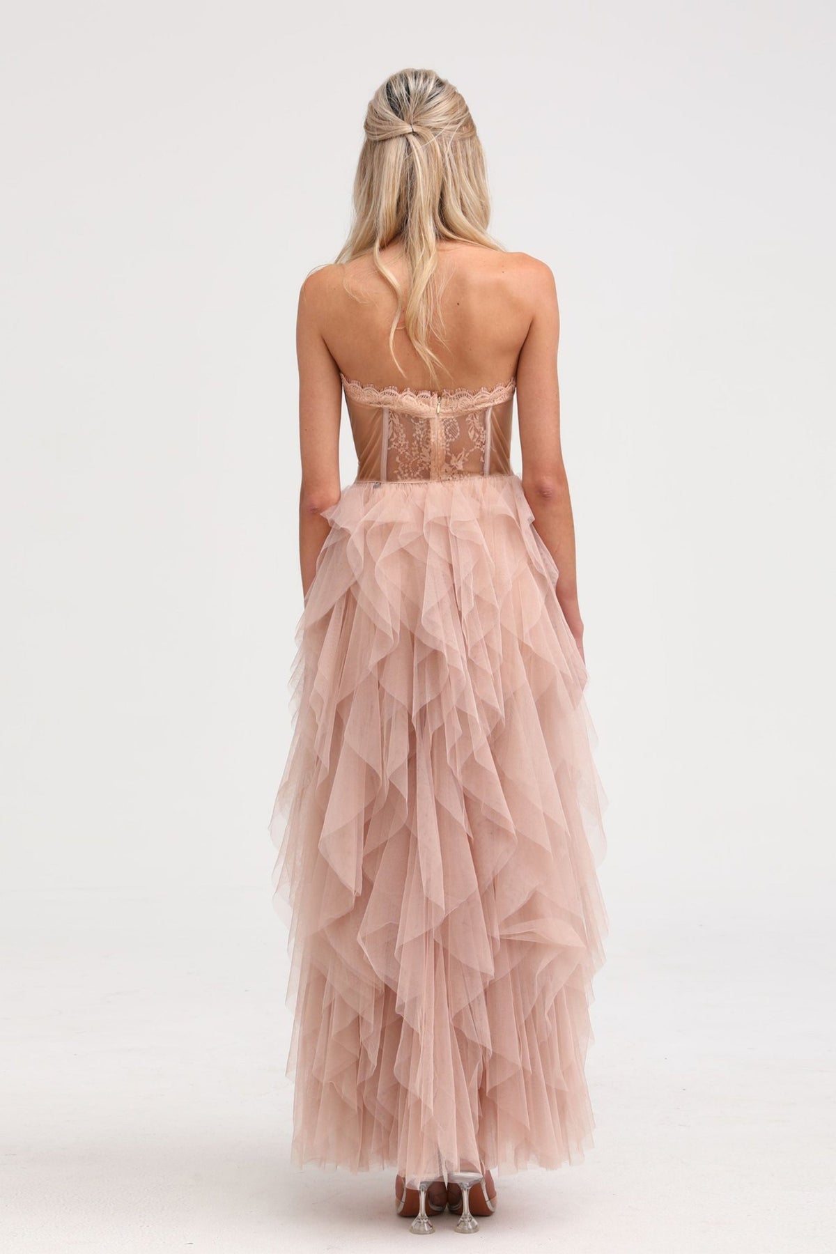 Eilís Pink Bustier Mesh Maxi Dress (Final Sale-US Only)