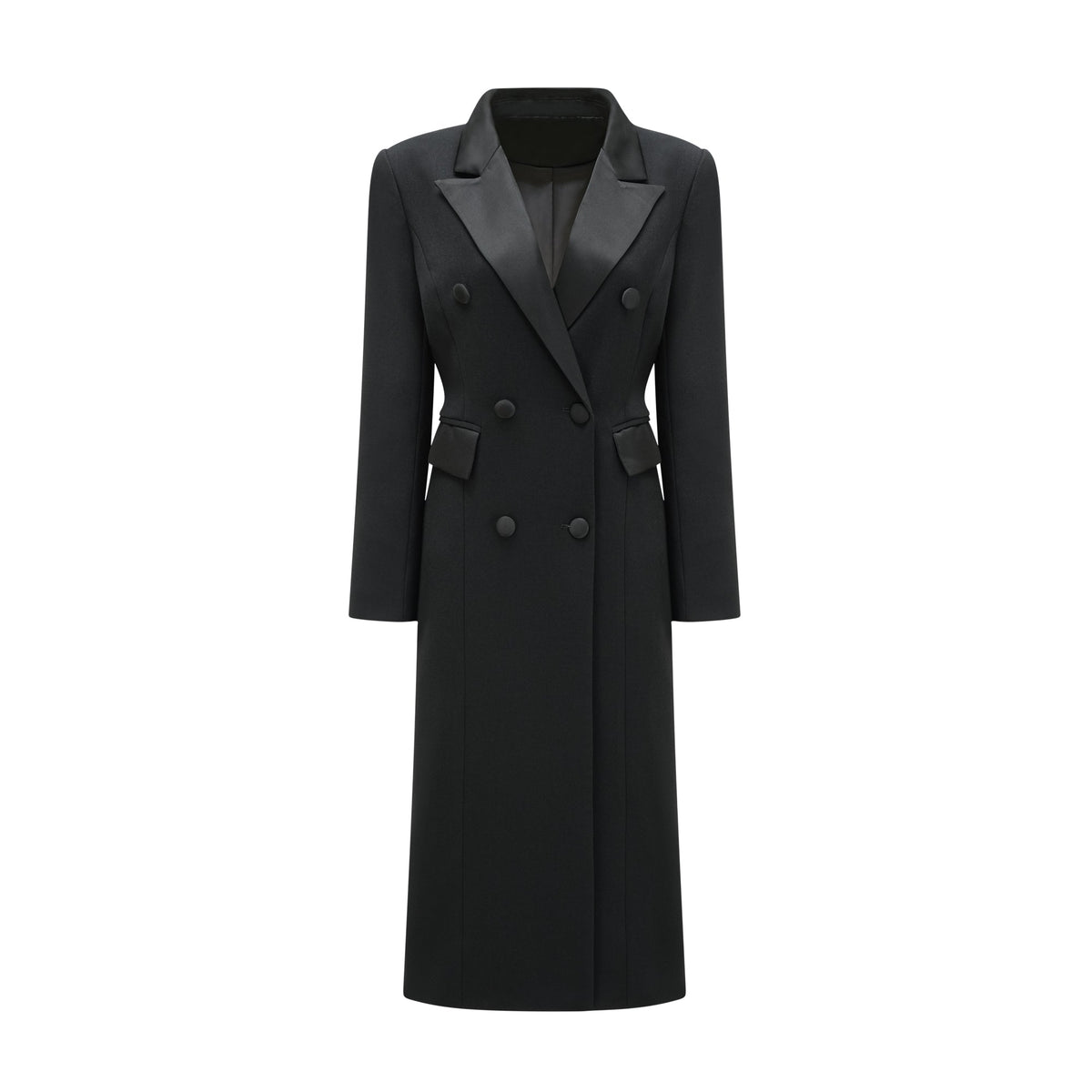 Eithne black double-breasted long coat