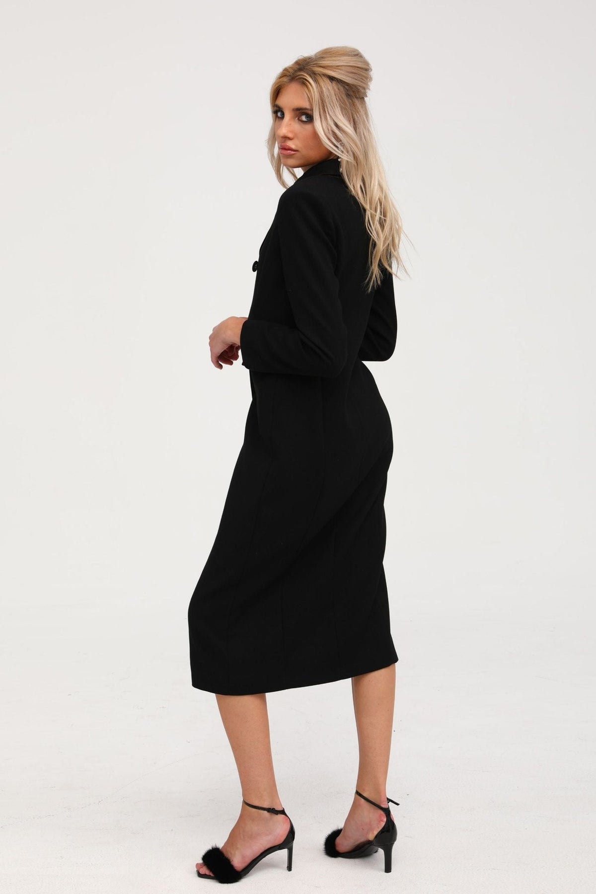 Eithne black double-breasted long coat