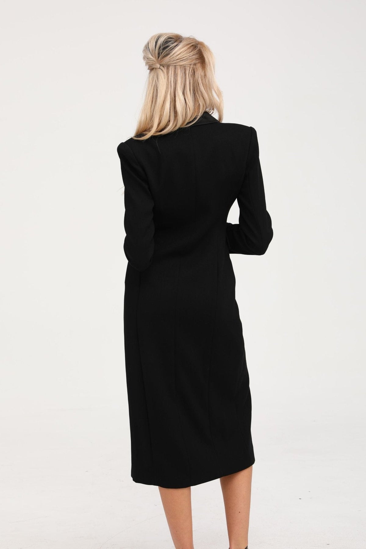 Eithne black double-breasted long coat