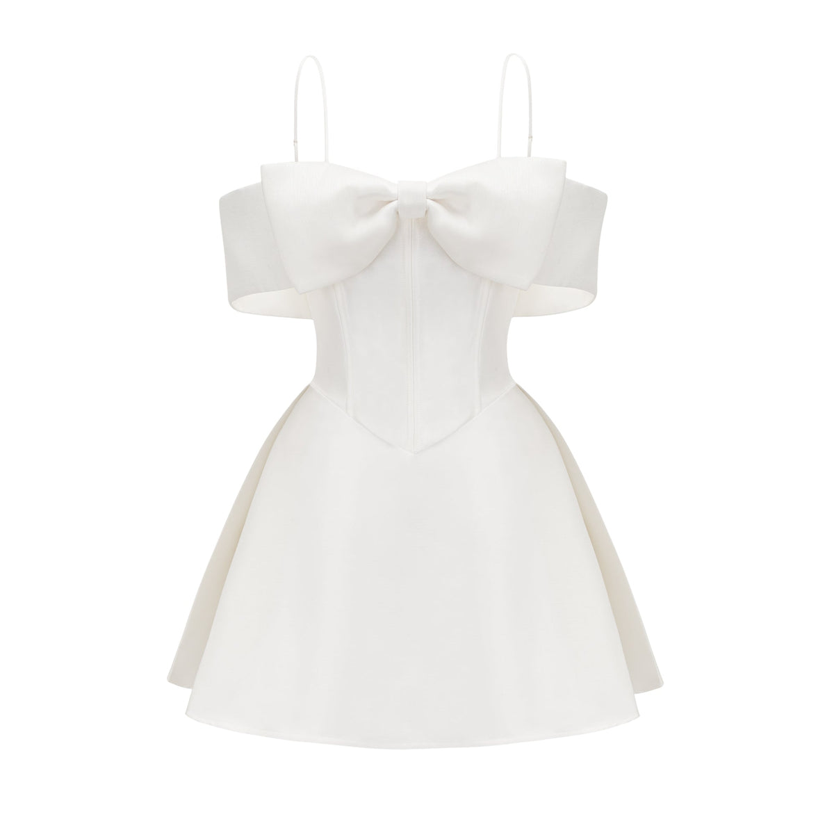 Elva white bowknot flared mini dress