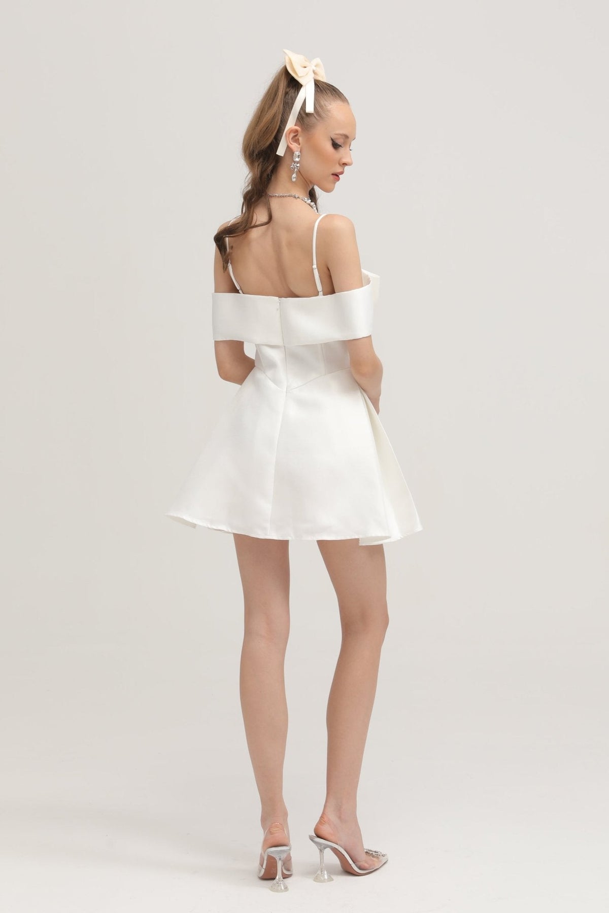 Elva white bowknot flared mini dress