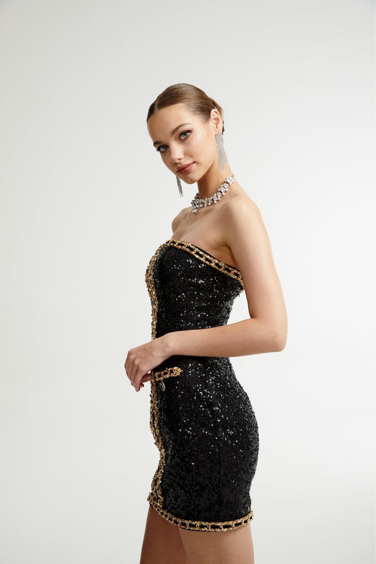 Eulalia black embellished mini dress