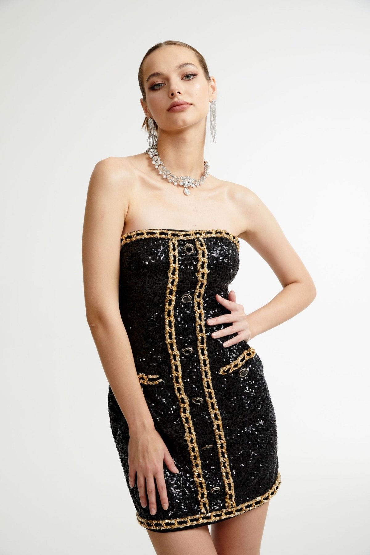 Eulalia black embellished mini dress