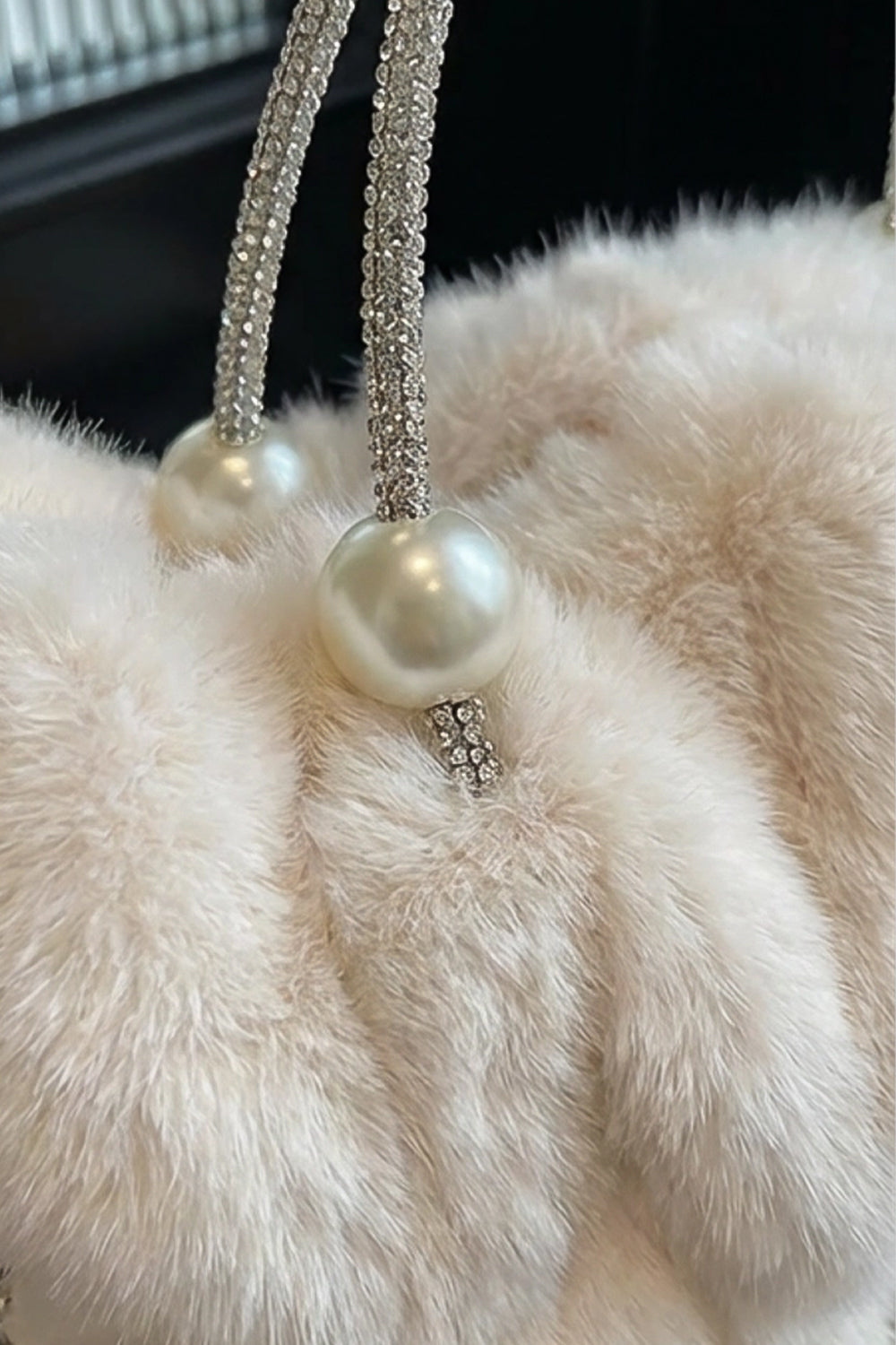 Faux Fur Mini Bag with Pearl Handle – Ivoire