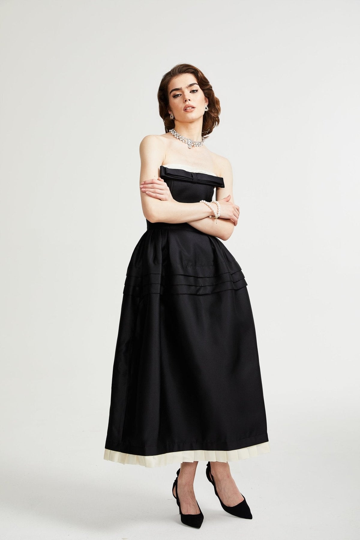 Felisara black bowknot midi dress