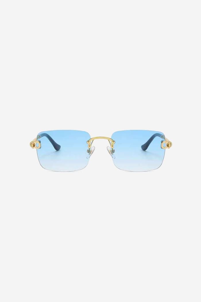 Rimless Square Sunglasses with Twisted Gold Rope Temples – Blue