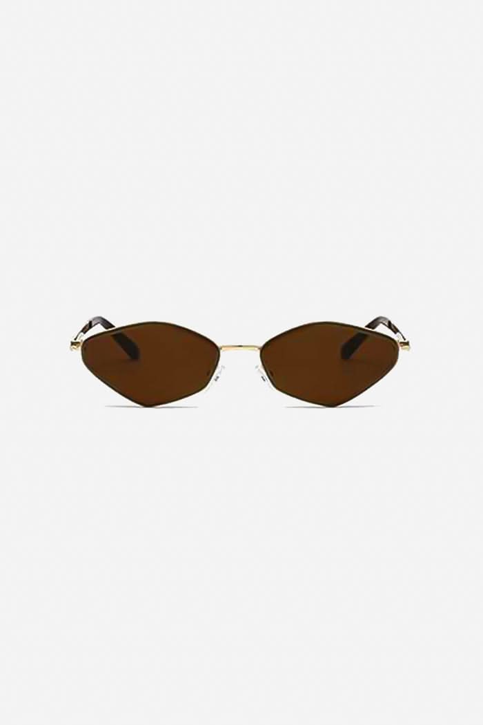 Geometric Angular Sunglasses with Full Metal Frame and Slim Arms – Brown