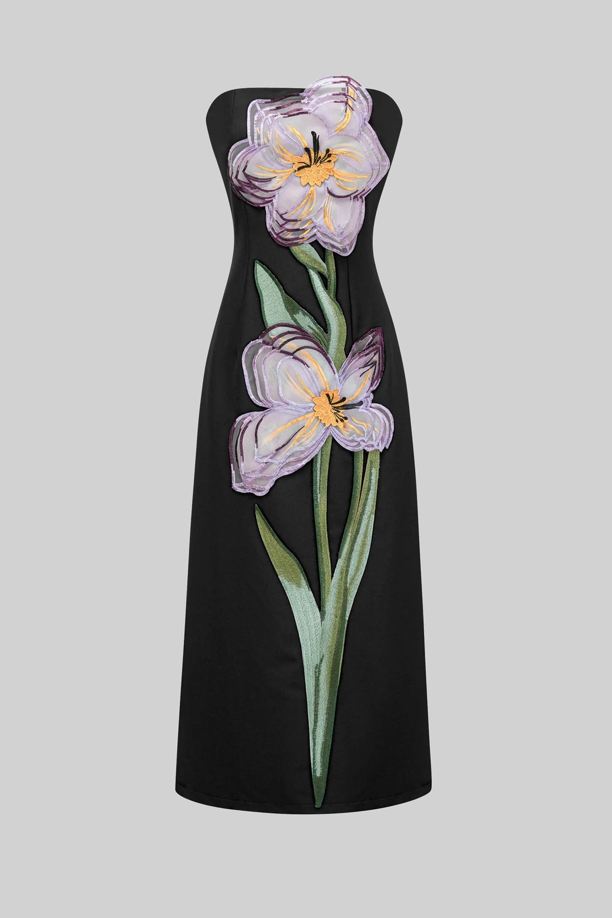 Strapless Floral-Print Maxi Dress With Column Silhouette - Black