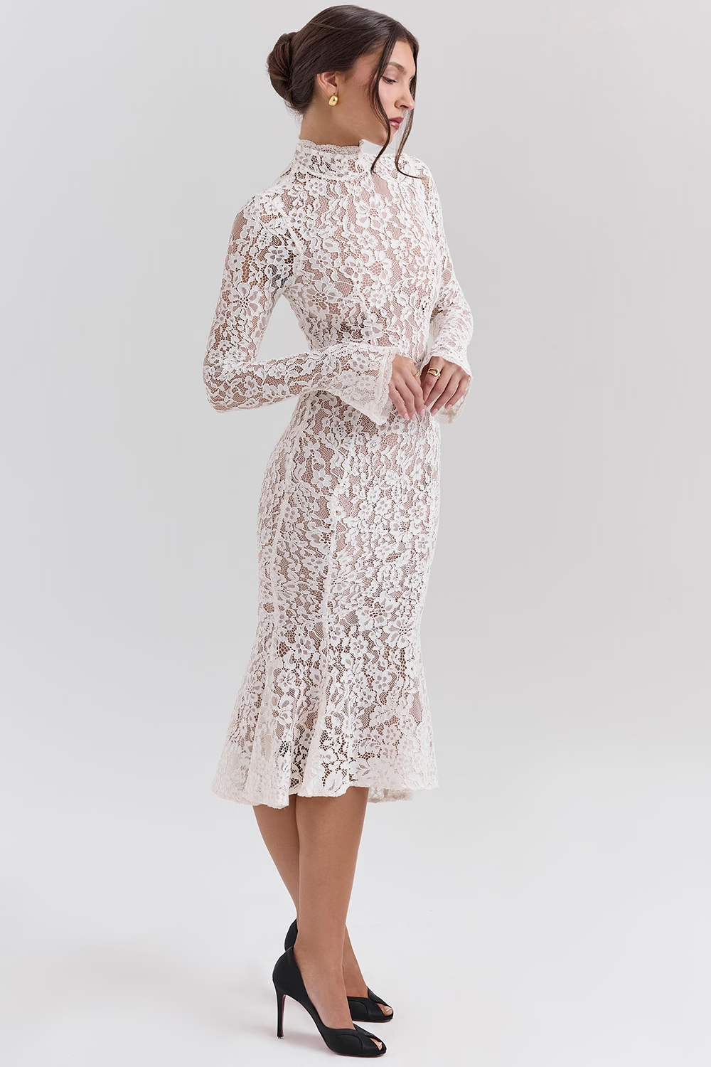 Sophia Vintage Ivory Lace Fitted Midi Dress