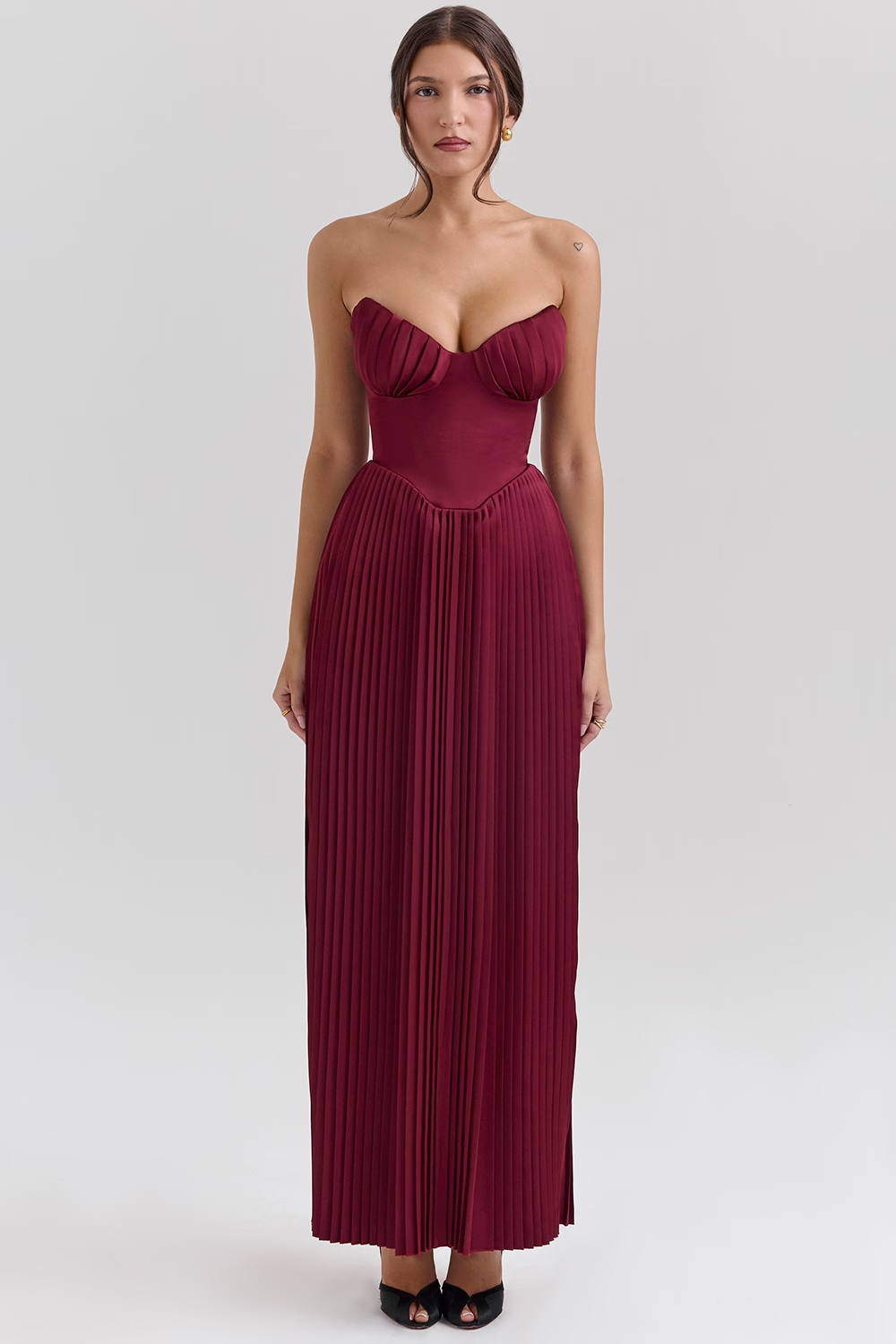Marcella - Berry Pleated Georgette Maxi Dress