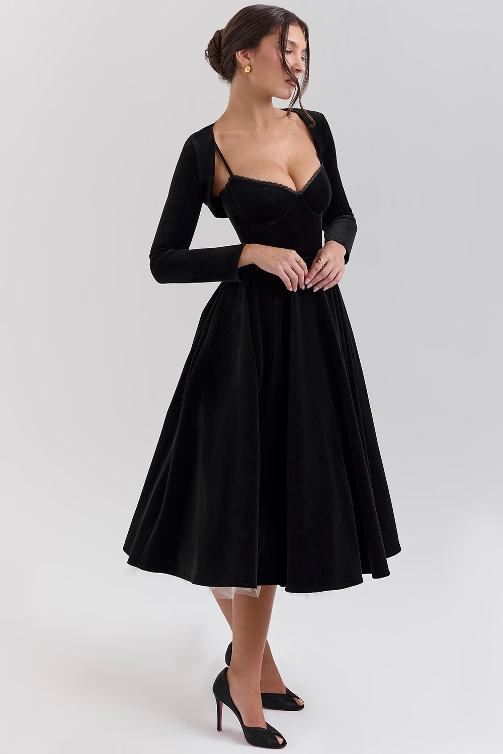 Mademoiselle Black Velvet Tulle Midi Dress + Bolero