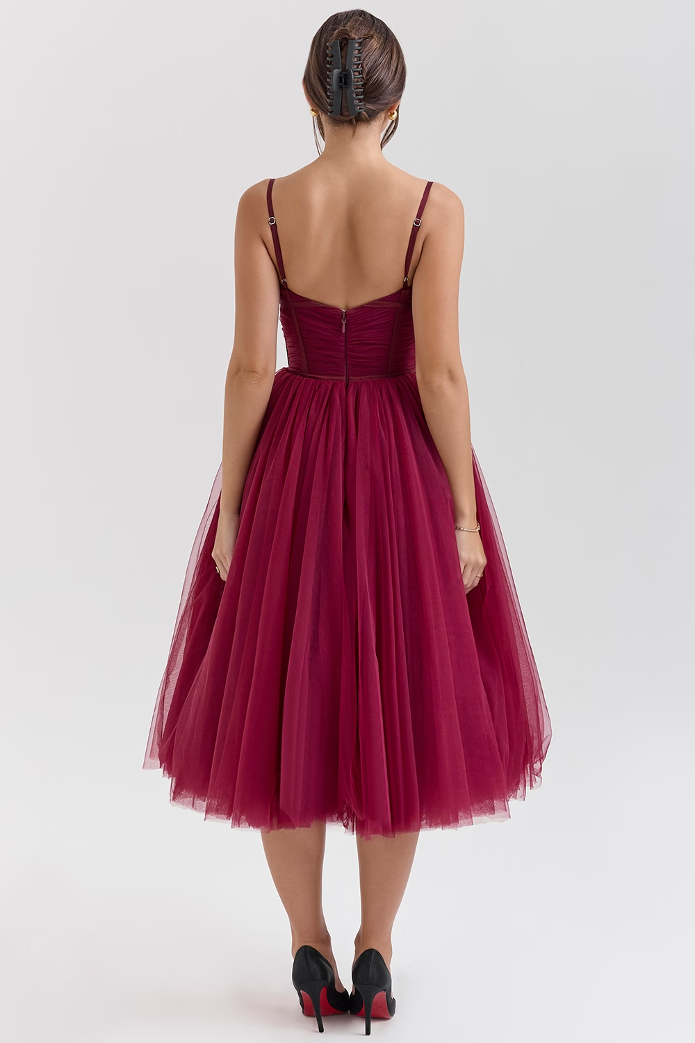 Countess Black Tulle Ruched Bodice Midi Dress