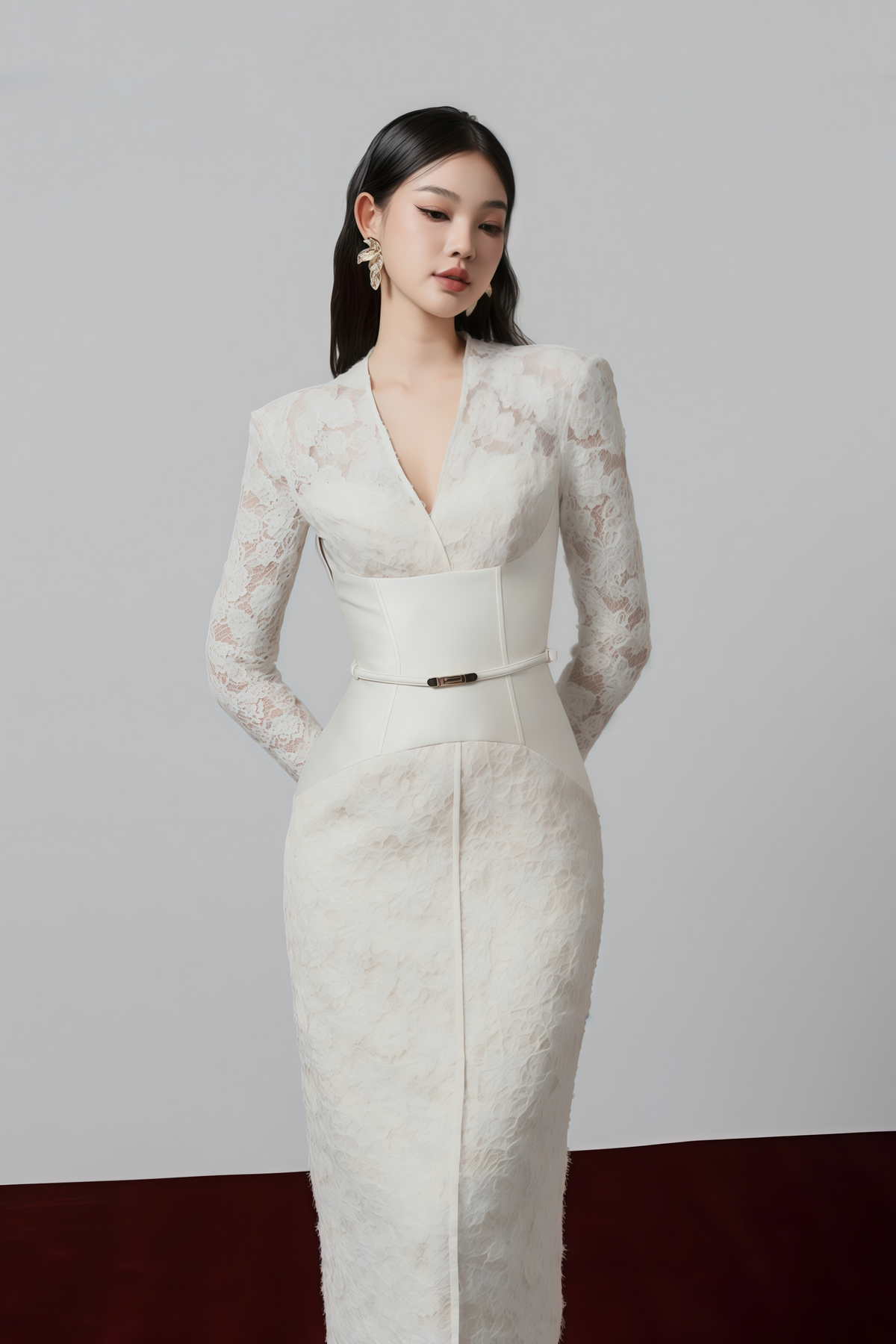 Oona White Floral Lace Pencil Midi Dress