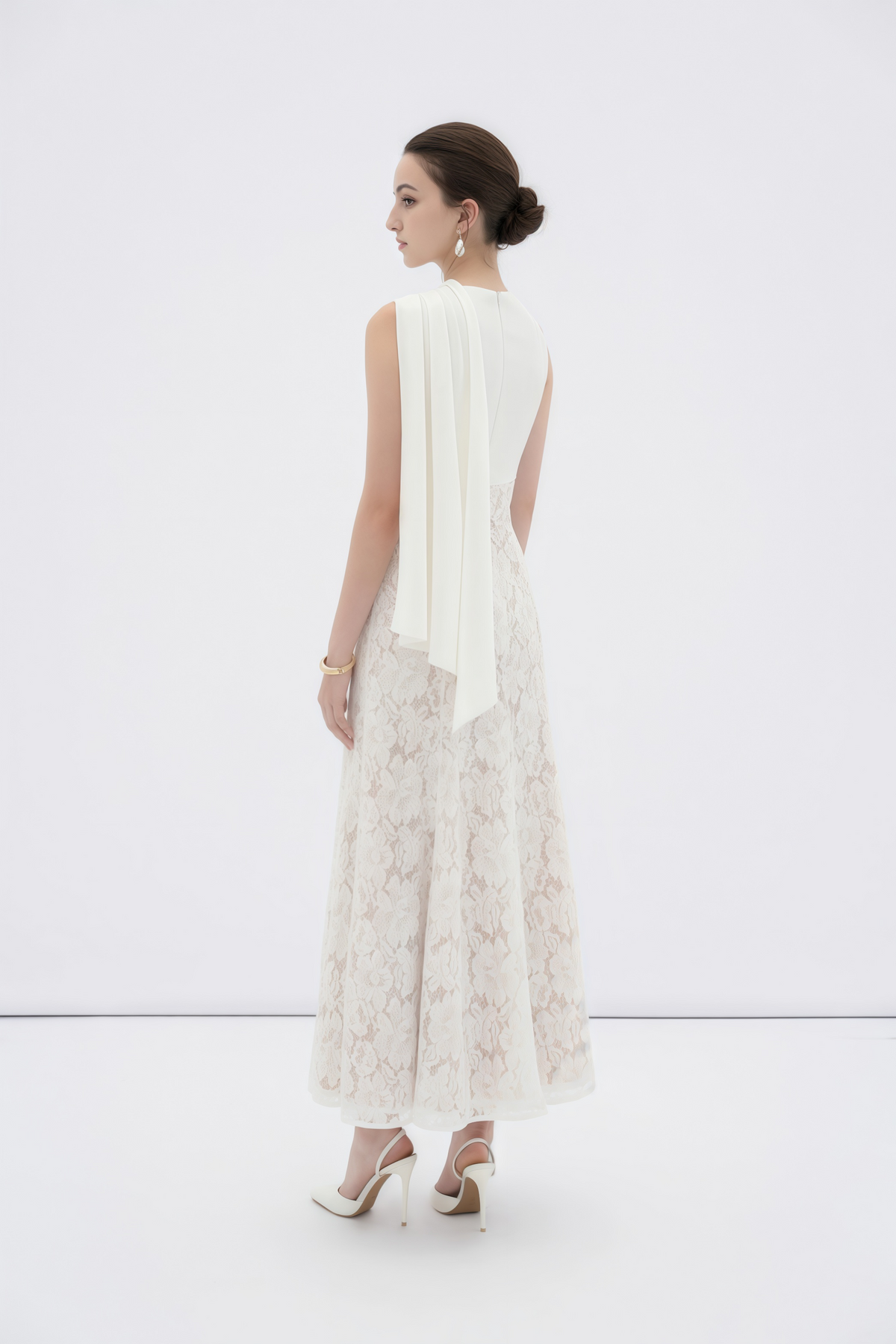 Marzia White Ribbon Detail Floral Lace Maxi Dress