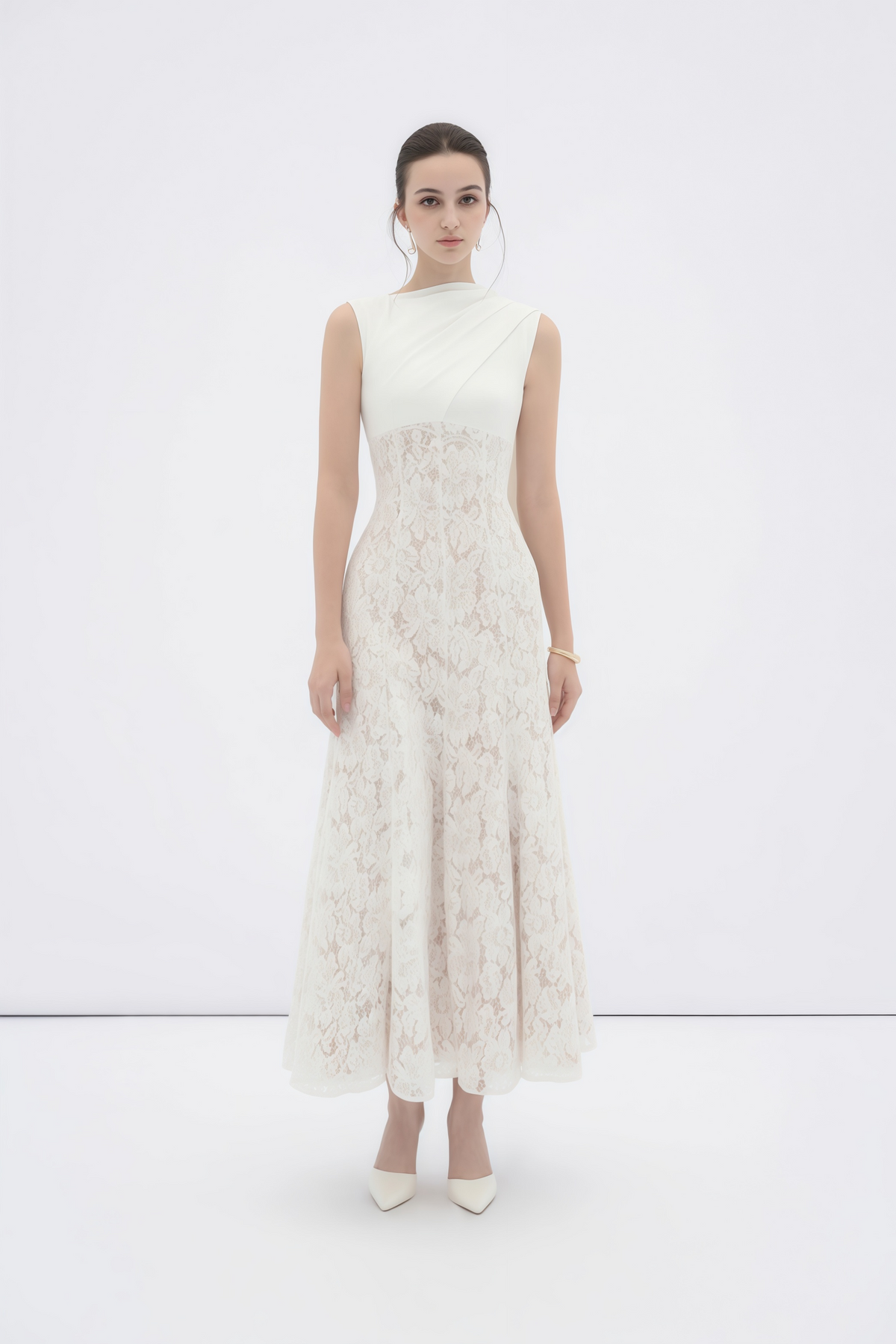 Marzia White Ribbon Detail Floral Lace Maxi Dress (Final Sale-US Only)