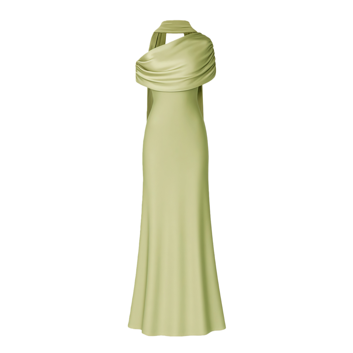 Benedetta Green One Shoulder Satin Maxi Dress