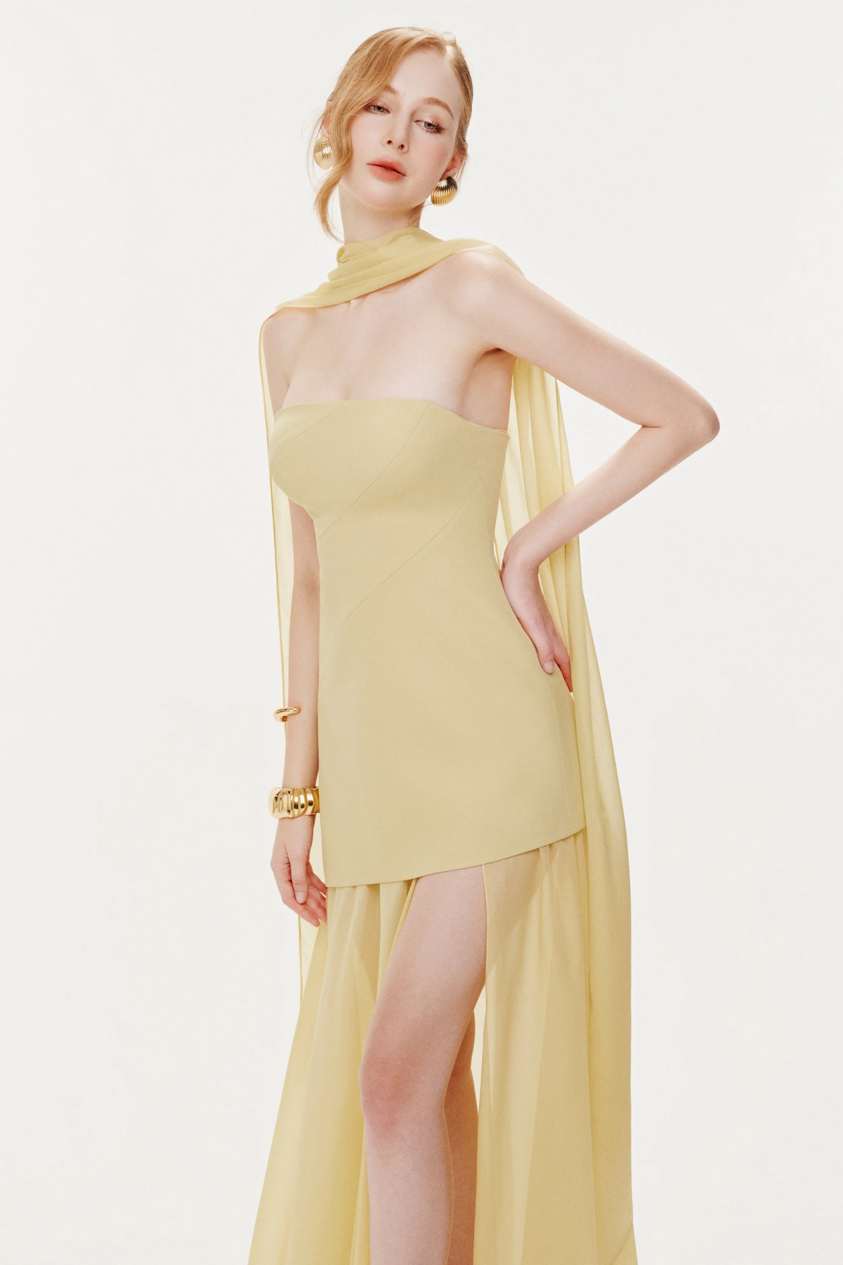 Marlis Yellow Strapless Layered Train Dress (Final Sale-US Only)
