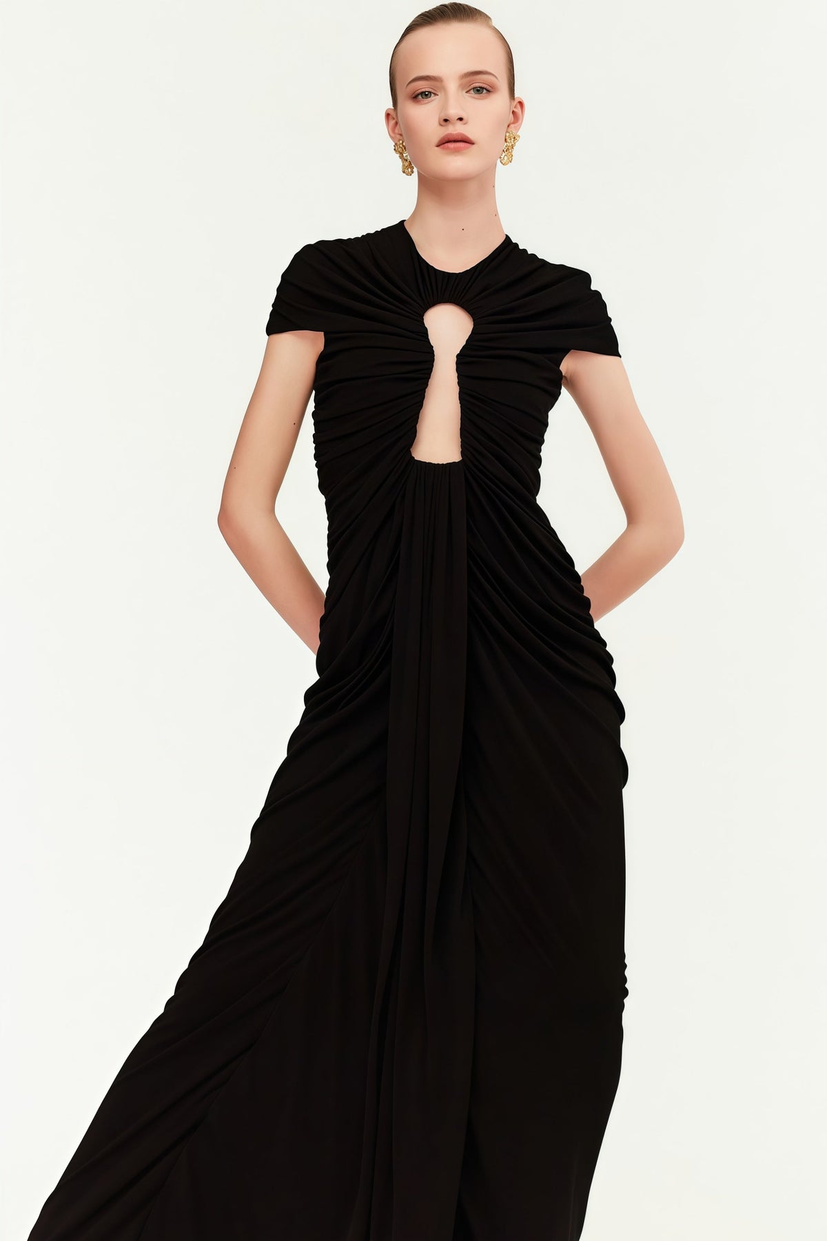 Daniela Black Keyhole Ruched Maxi Dress (Final Sale)