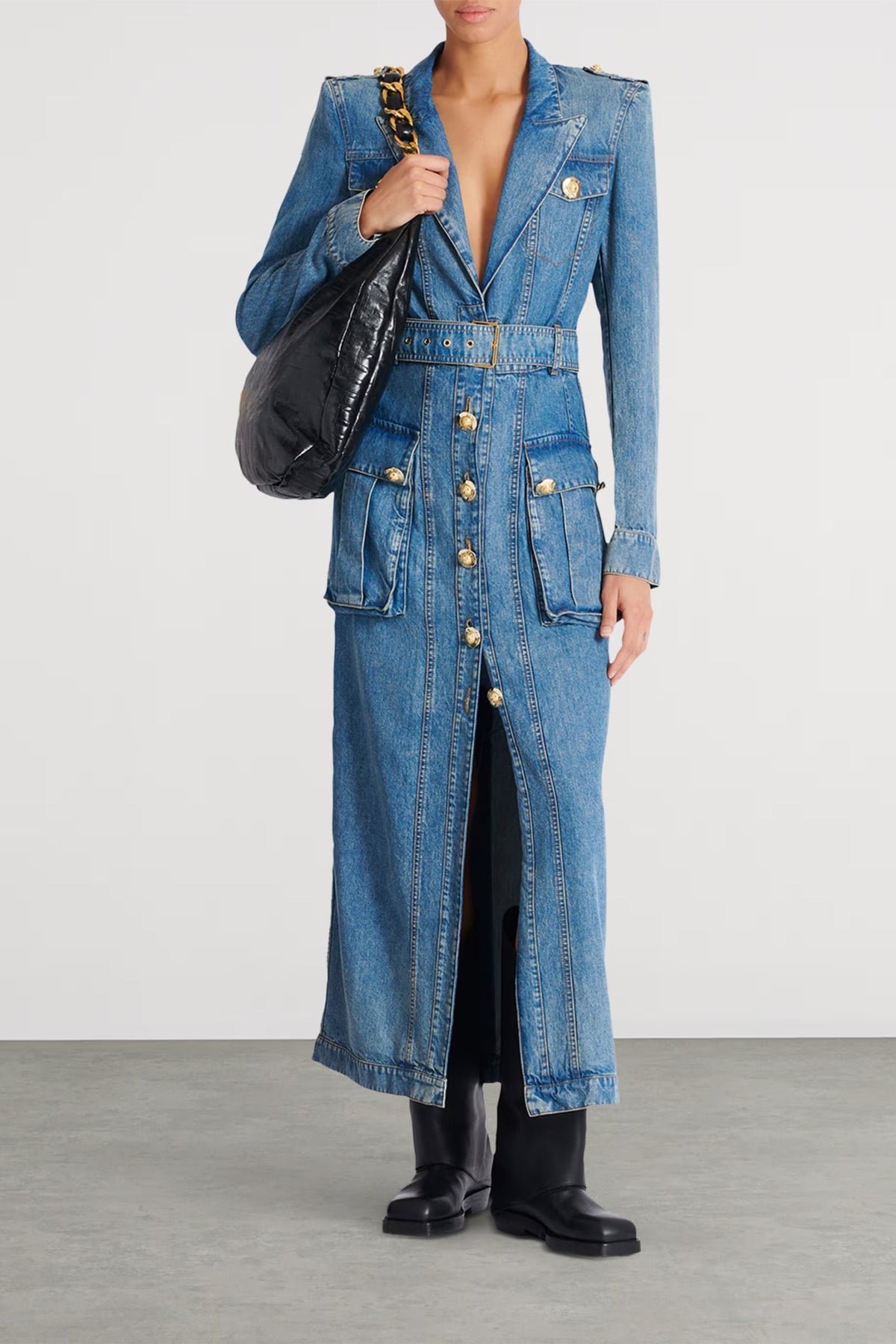 Tyra Blue Faded Denim Maxi Dress