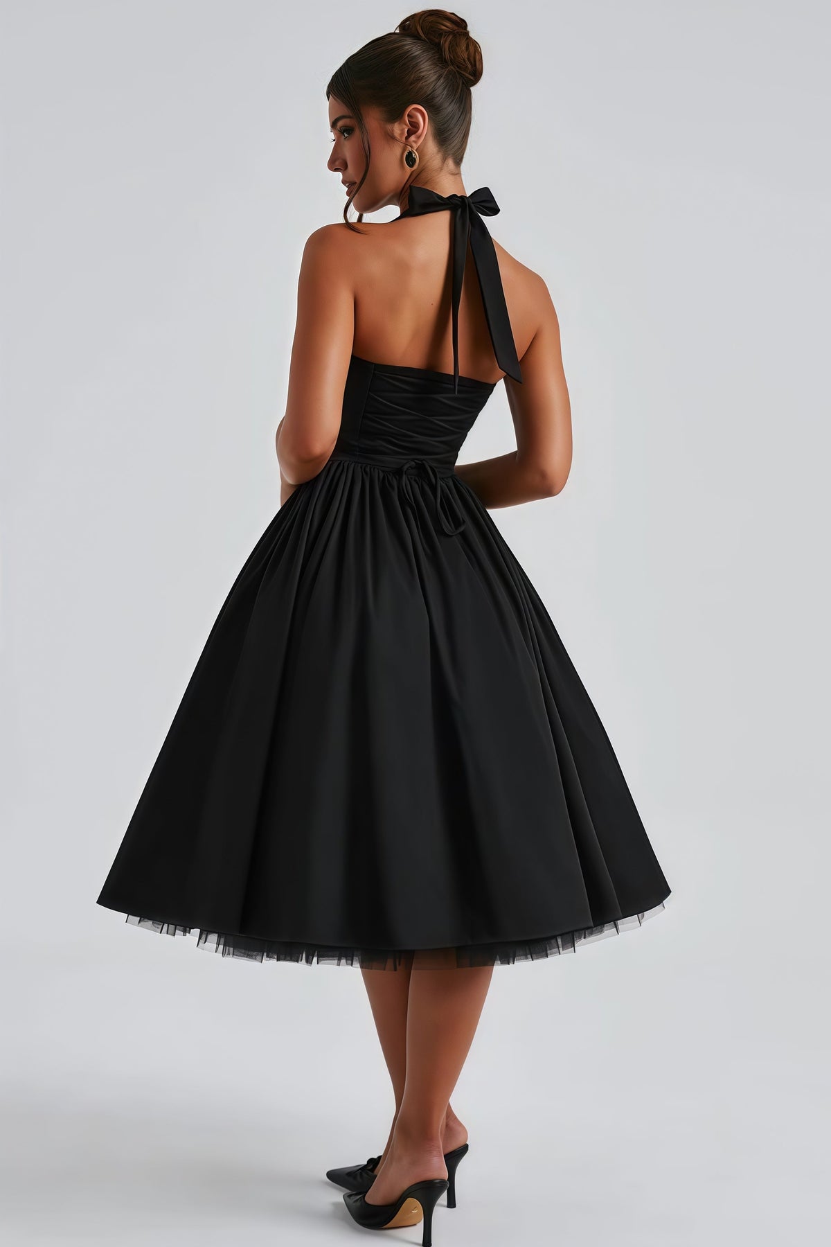 Eponine Black Layered Flared Hem Midi Dress