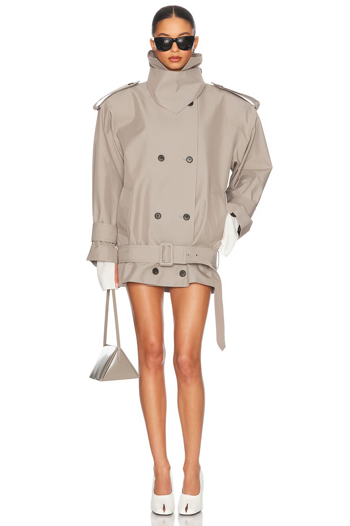 Mavis Grey Double-Breasted Belted Trench Coat